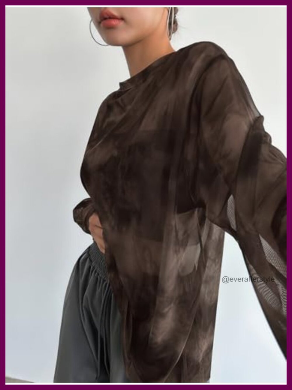 Verdusa Y2K Sheer Mesh Long Sleeve Oversized T-Shirt Women's - Picture 4 of 5